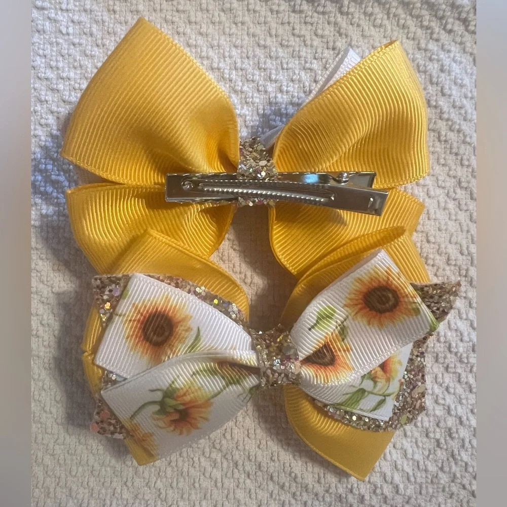 Sunflower Handmade Yellow Hair Bows set